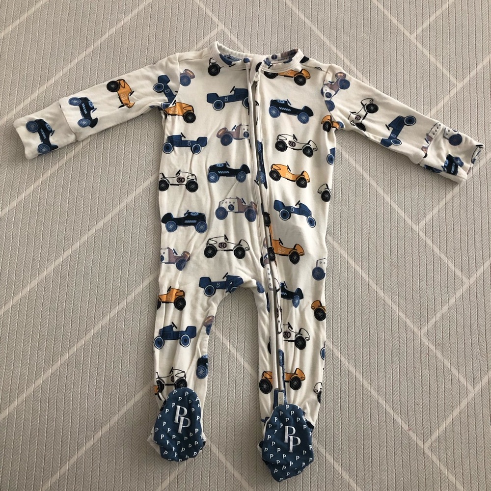 Posh Peanut Footie with Racing Car Print Boy’s Size 0-3M
